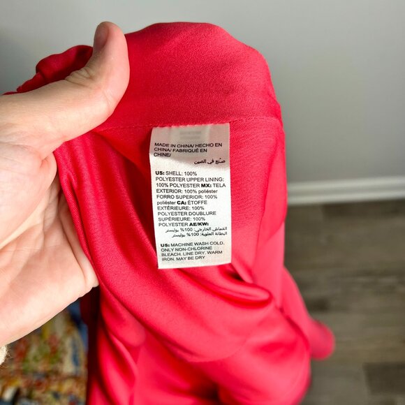 Chico's Ruffle Sleeve Jumpsuit Wide Leg Coral Pink V-Neck Classic Sz 2.5/14 - Picture 6 of 6